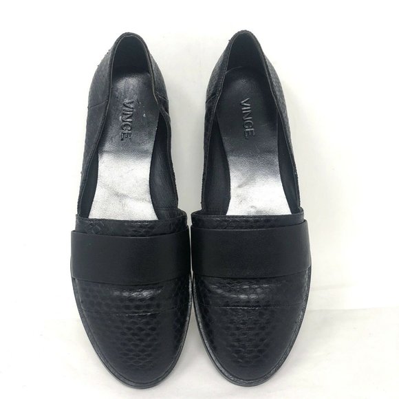 Vince Black Leather Loafers Snake Embossed Size 7 - Picture 6 of 8